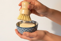 Solid Dish Soap Set beside natural scrub brush