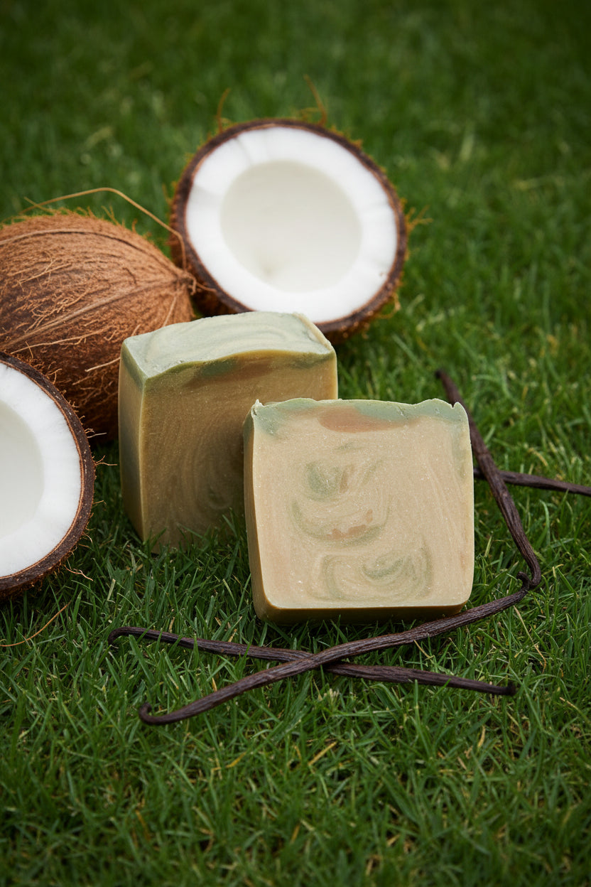 Coconut & Vanilla Goat Milk Tallow Soap Bar close-up